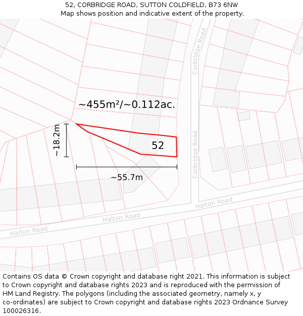 52, CORBRIDGE ROAD, SUTTON COLDFIELD, B73 6NW: Plot and title map