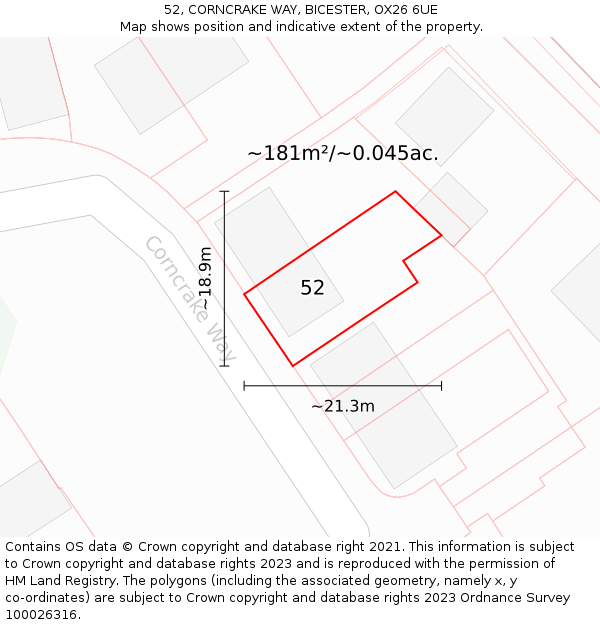 52, CORNCRAKE WAY, BICESTER, OX26 6UE: Plot and title map