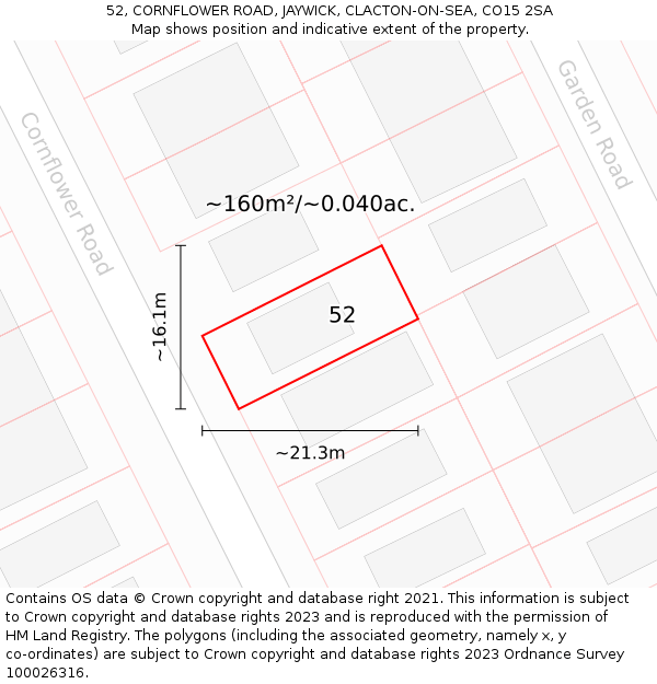 52, CORNFLOWER ROAD, JAYWICK, CLACTON-ON-SEA, CO15 2SA: Plot and title map