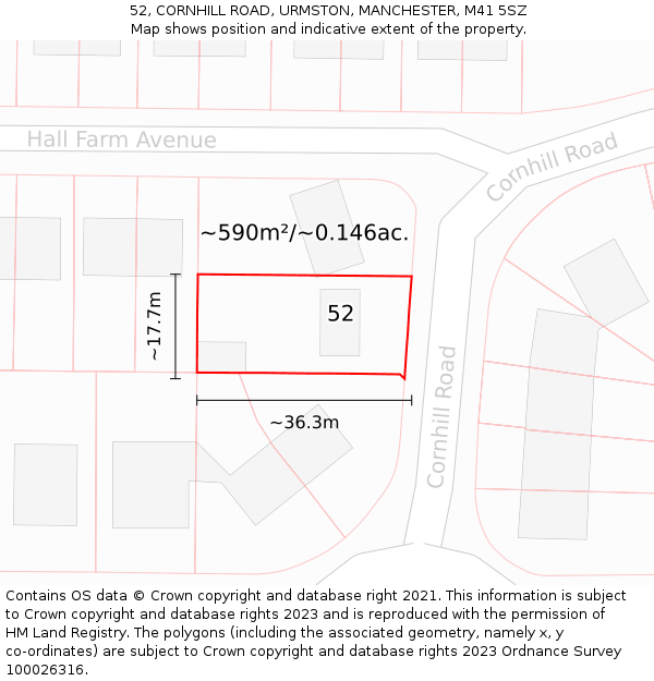 52, CORNHILL ROAD, URMSTON, MANCHESTER, M41 5SZ: Plot and title map