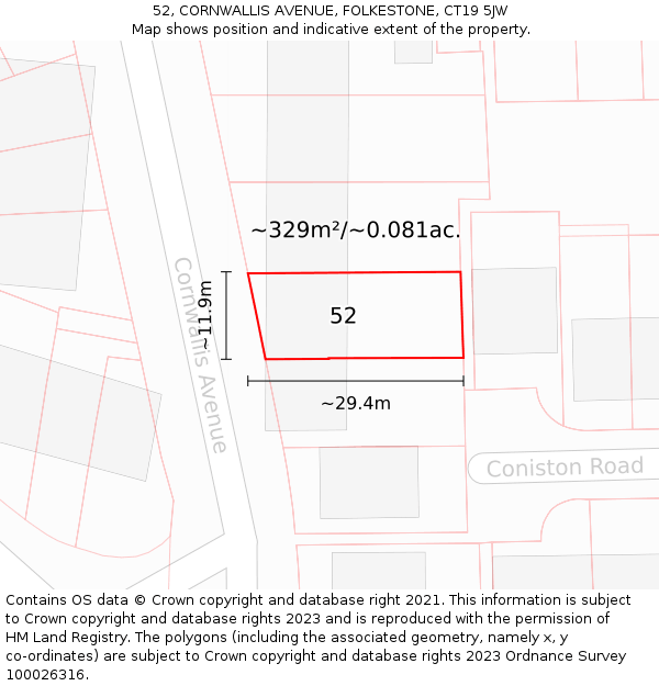 52, CORNWALLIS AVENUE, FOLKESTONE, CT19 5JW: Plot and title map