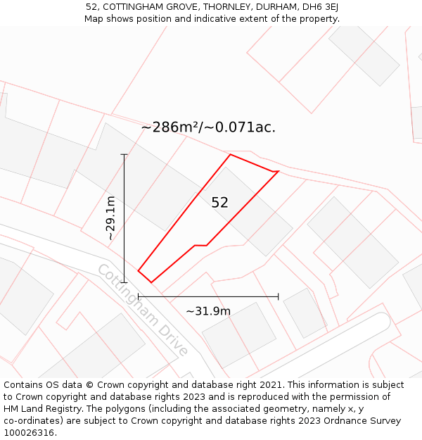 52, COTTINGHAM GROVE, THORNLEY, DURHAM, DH6 3EJ: Plot and title map