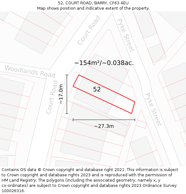 52, COURT ROAD, BARRY, CF63 4EU: Plot and title map