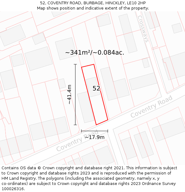 52, COVENTRY ROAD, BURBAGE, HINCKLEY, LE10 2HP: Plot and title map