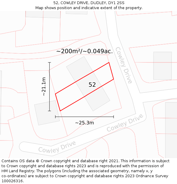 52, COWLEY DRIVE, DUDLEY, DY1 2SS: Plot and title map