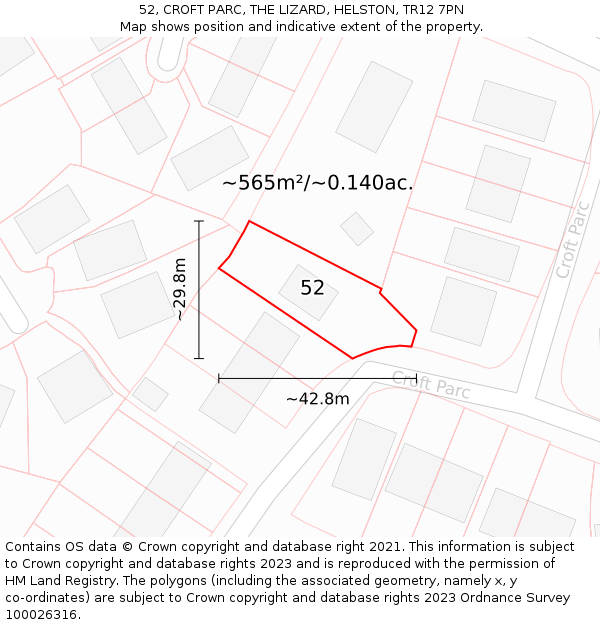 52, CROFT PARC, THE LIZARD, HELSTON, TR12 7PN: Plot and title map