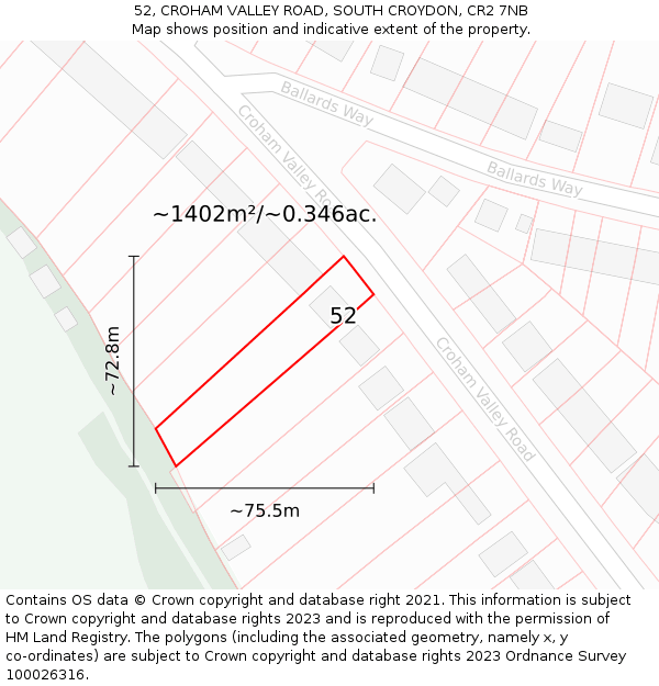 52, CROHAM VALLEY ROAD, SOUTH CROYDON, CR2 7NB: Plot and title map