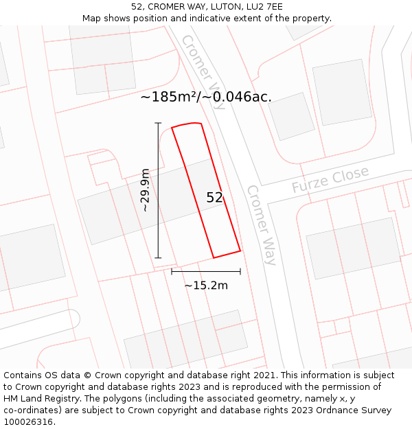 52, CROMER WAY, LUTON, LU2 7EE: Plot and title map