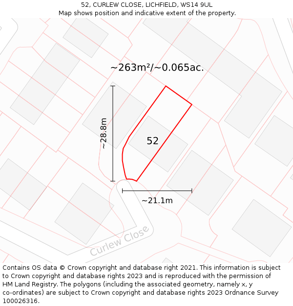 52, CURLEW CLOSE, LICHFIELD, WS14 9UL: Plot and title map