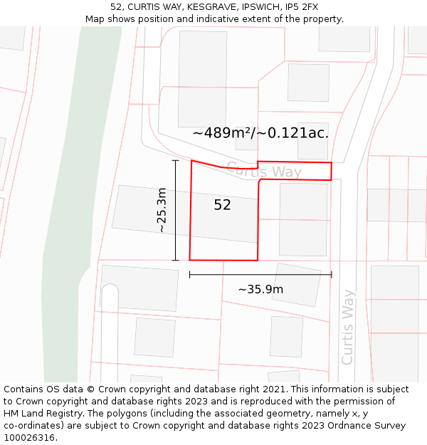 52, CURTIS WAY, KESGRAVE, IPSWICH, IP5 2FX: Plot and title map
