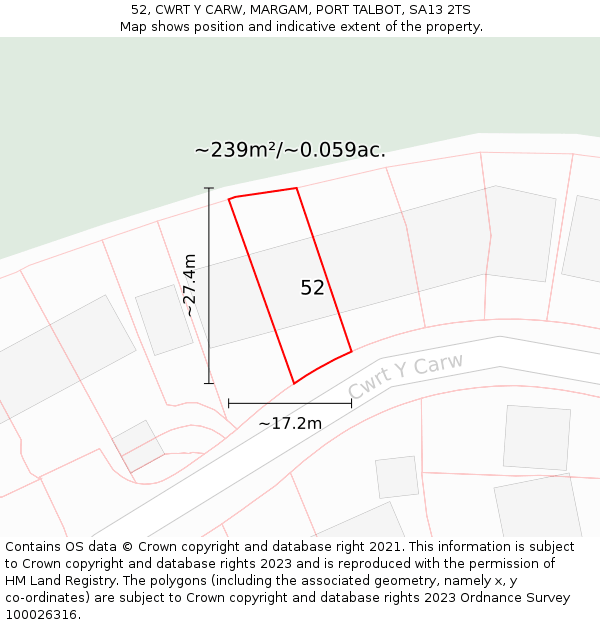 52, CWRT Y CARW, MARGAM, PORT TALBOT, SA13 2TS: Plot and title map