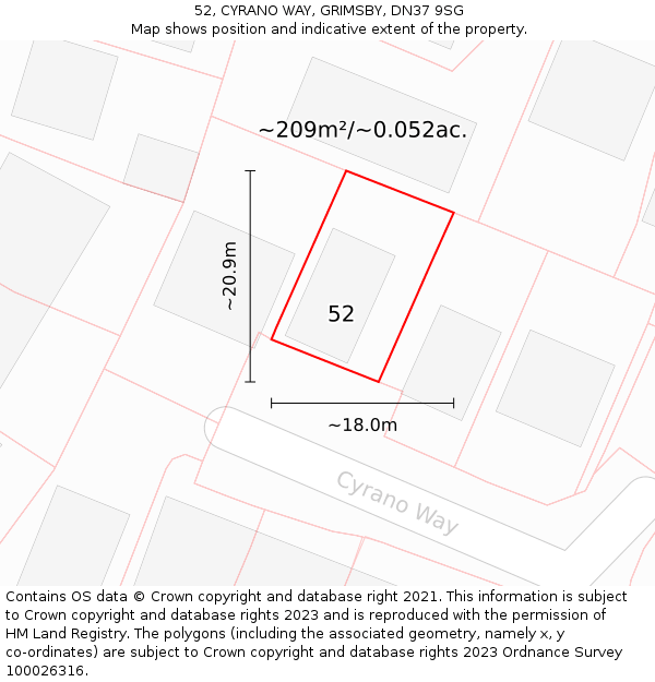 52, CYRANO WAY, GRIMSBY, DN37 9SG: Plot and title map