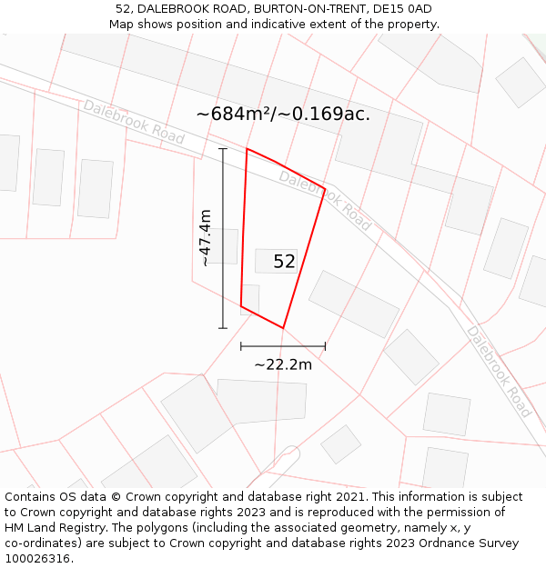 52, DALEBROOK ROAD, BURTON-ON-TRENT, DE15 0AD: Plot and title map