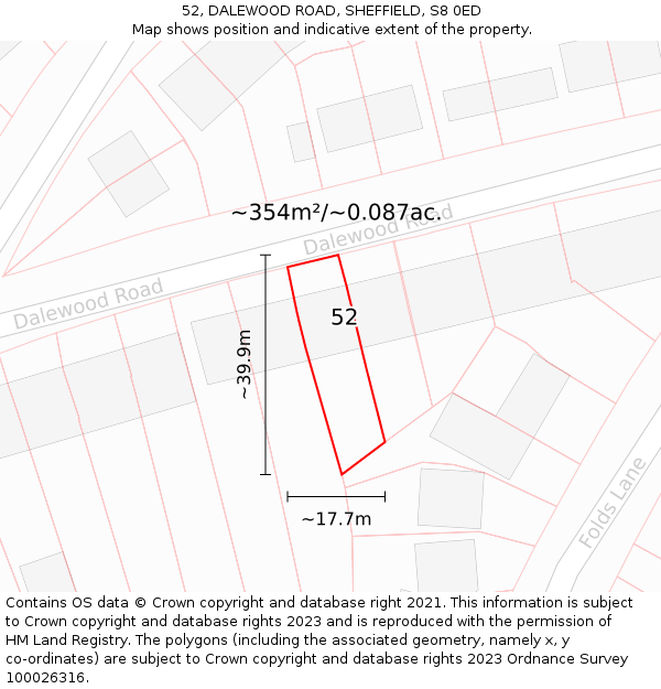 52, DALEWOOD ROAD, SHEFFIELD, S8 0ED: Plot and title map