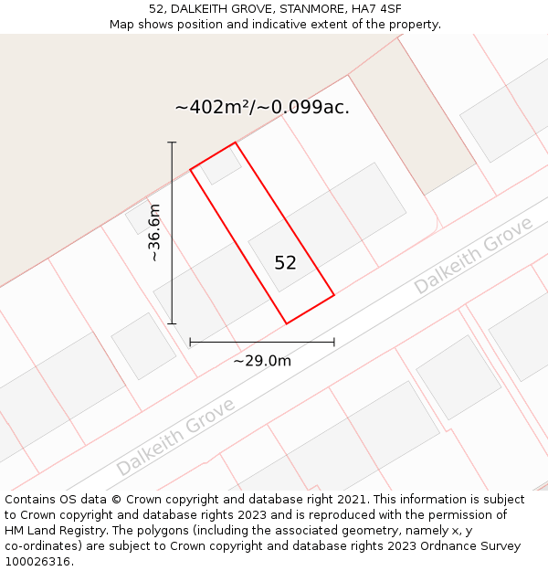 52, DALKEITH GROVE, STANMORE, HA7 4SF: Plot and title map