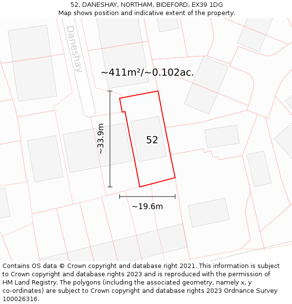 52, DANESHAY, NORTHAM, BIDEFORD, EX39 1DG: Plot and title map
