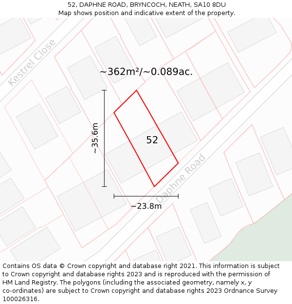 52, DAPHNE ROAD, BRYNCOCH, NEATH, SA10 8DU: Plot and title map