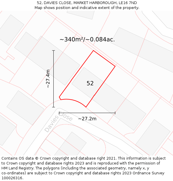 52, DAVIES CLOSE, MARKET HARBOROUGH, LE16 7ND: Plot and title map
