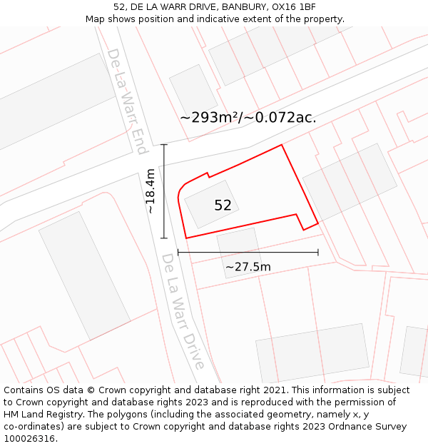 52, DE LA WARR DRIVE, BANBURY, OX16 1BF: Plot and title map