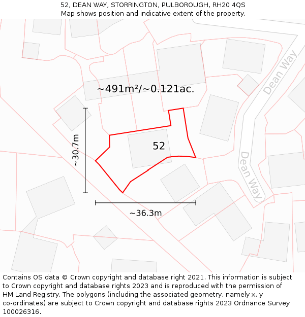 52, DEAN WAY, STORRINGTON, PULBOROUGH, RH20 4QS: Plot and title map