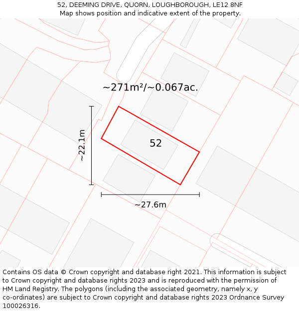 52, DEEMING DRIVE, QUORN, LOUGHBOROUGH, LE12 8NF: Plot and title map