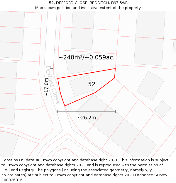 52, DEFFORD CLOSE, REDDITCH, B97 5WR: Plot and title map