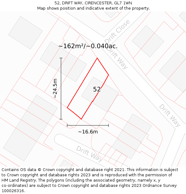 52, DRIFT WAY, CIRENCESTER, GL7 1WN: Plot and title map
