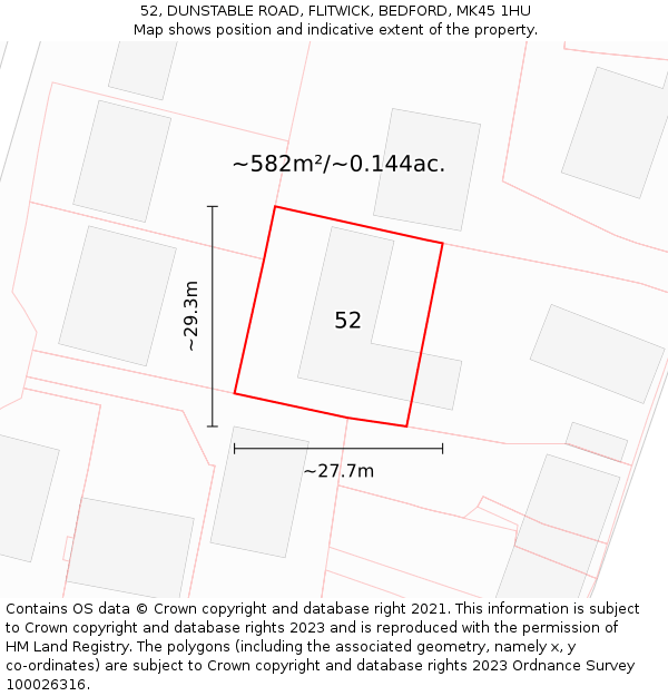 52, DUNSTABLE ROAD, FLITWICK, BEDFORD, MK45 1HU: Plot and title map
