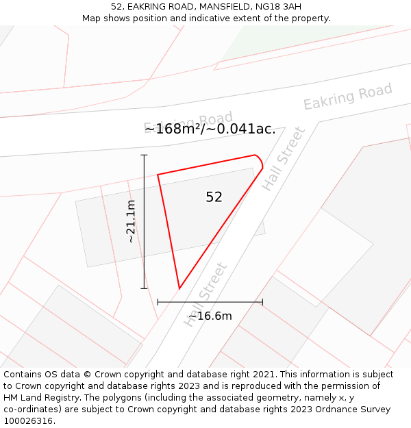 52, EAKRING ROAD, MANSFIELD, NG18 3AH: Plot and title map