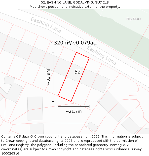 52, EASHING LANE, GODALMING, GU7 2LB: Plot and title map