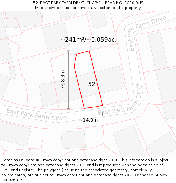 52, EAST PARK FARM DRIVE, CHARVIL, READING, RG10 9US: Plot and title map