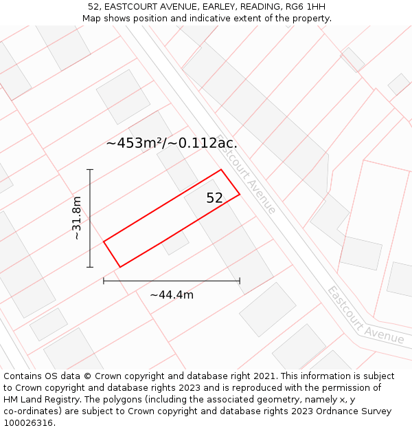 52, EASTCOURT AVENUE, EARLEY, READING, RG6 1HH: Plot and title map