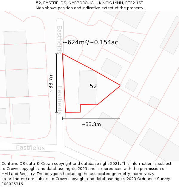 52, EASTFIELDS, NARBOROUGH, KING'S LYNN, PE32 1ST: Plot and title map