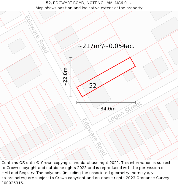 52, EDGWARE ROAD, NOTTINGHAM, NG6 9HU: Plot and title map