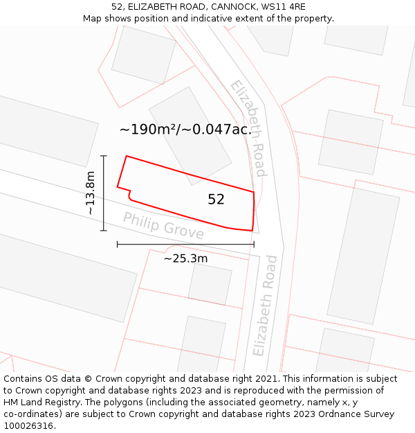 52, ELIZABETH ROAD, CANNOCK, WS11 4RE: Plot and title map
