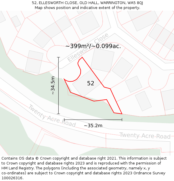 52, ELLESWORTH CLOSE, OLD HALL, WARRINGTON, WA5 8QJ: Plot and title map