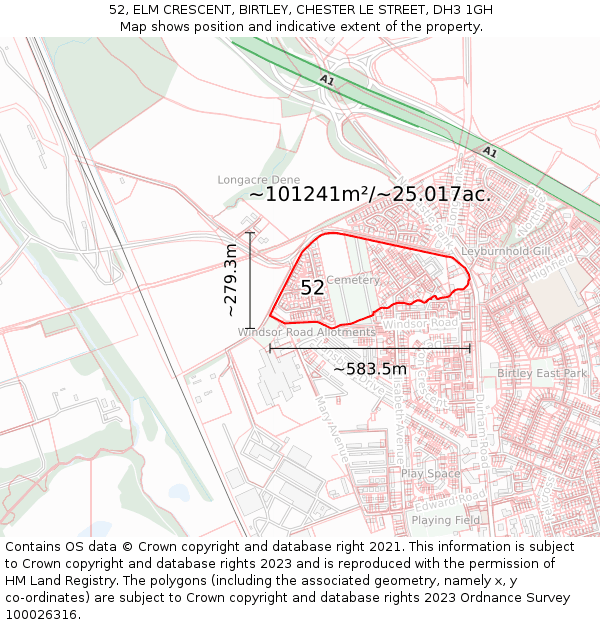 52, ELM CRESCENT, BIRTLEY, CHESTER LE STREET, DH3 1GH: Plot and title map