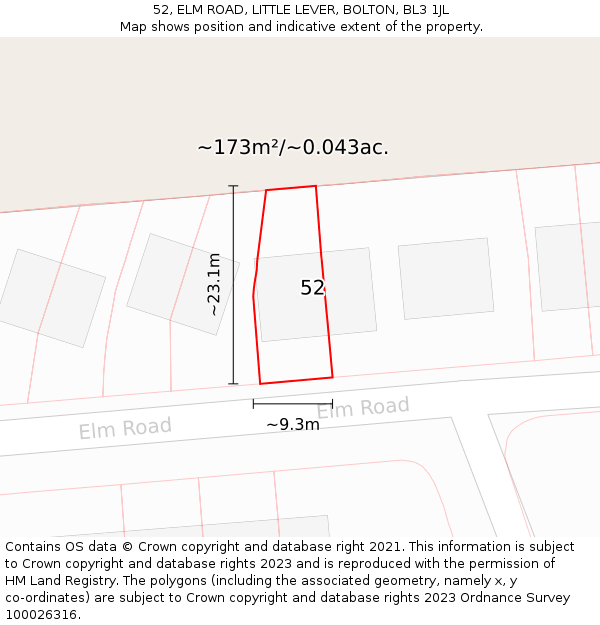 52, ELM ROAD, LITTLE LEVER, BOLTON, BL3 1JL: Plot and title map