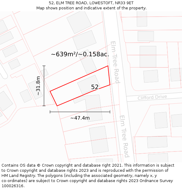 52, ELM TREE ROAD, LOWESTOFT, NR33 9ET: Plot and title map