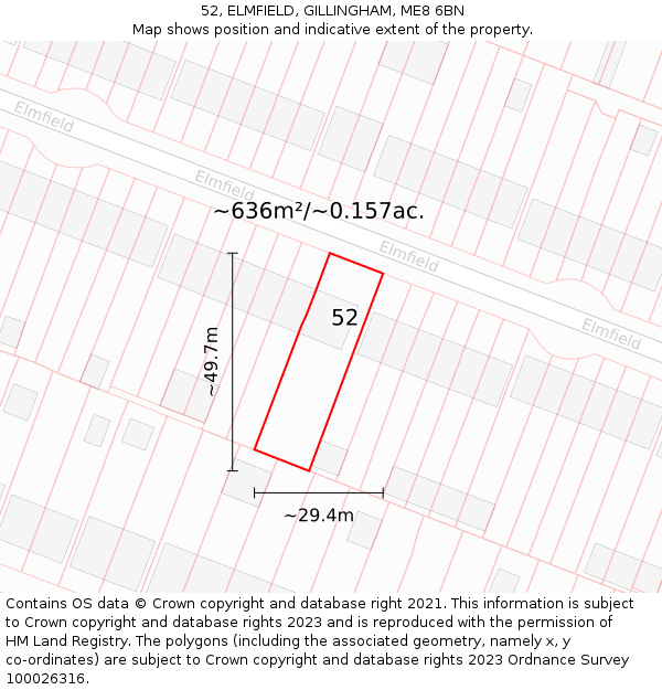 52, ELMFIELD, GILLINGHAM, ME8 6BN: Plot and title map