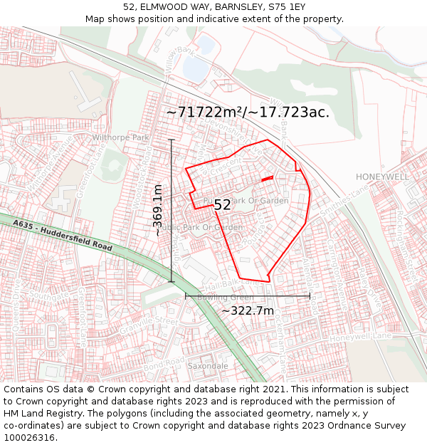 52, ELMWOOD WAY, BARNSLEY, S75 1EY: Plot and title map