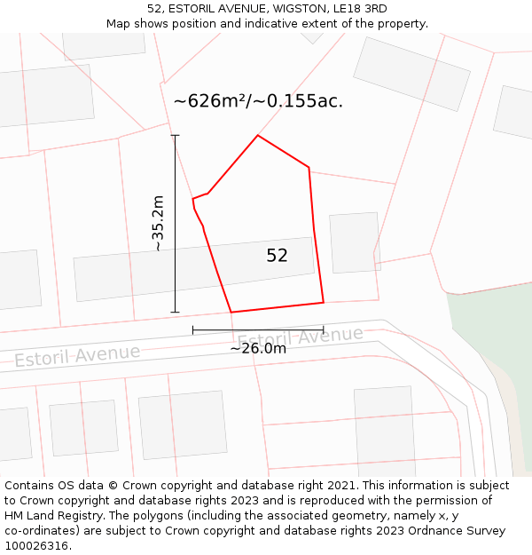 52, ESTORIL AVENUE, WIGSTON, LE18 3RD: Plot and title map