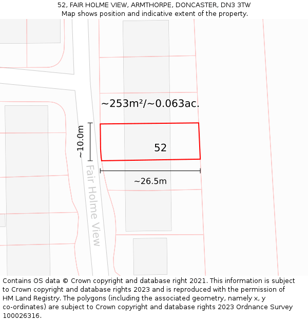 52, FAIR HOLME VIEW, ARMTHORPE, DONCASTER, DN3 3TW: Plot and title map