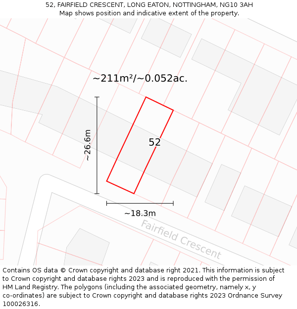 52, FAIRFIELD CRESCENT, LONG EATON, NOTTINGHAM, NG10 3AH: Plot and title map