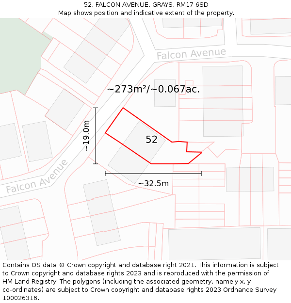 52, FALCON AVENUE, GRAYS, RM17 6SD: Plot and title map