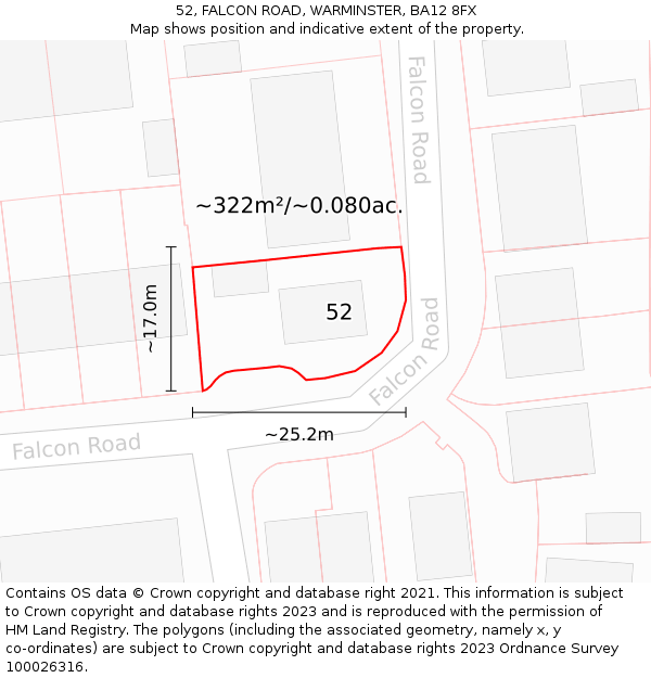 52, FALCON ROAD, WARMINSTER, BA12 8FX: Plot and title map