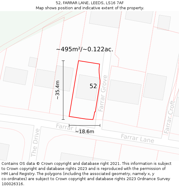 52, FARRAR LANE, LEEDS, LS16 7AF: Plot and title map