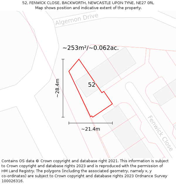 52, FENWICK CLOSE, BACKWORTH, NEWCASTLE UPON TYNE, NE27 0RL: Plot and title map
