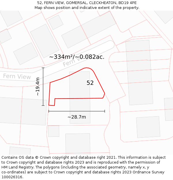 52, FERN VIEW, GOMERSAL, CLECKHEATON, BD19 4PE: Plot and title map