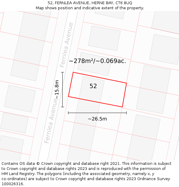 52, FERNLEA AVENUE, HERNE BAY, CT6 8UQ: Plot and title map